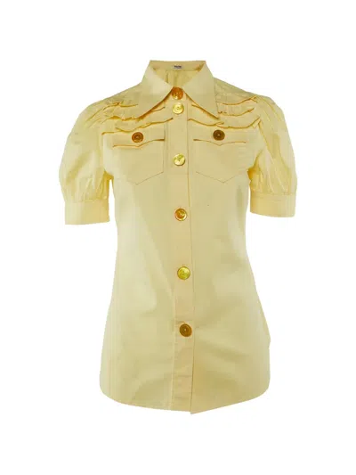Pre-owned Miu Miu Ruffled Button-front Shirt In Yellow