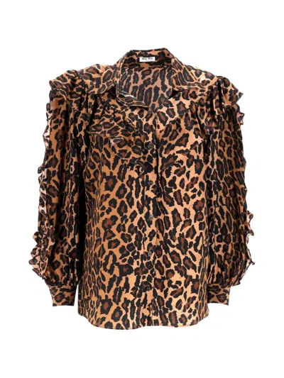 Pre-owned Miu Miu Ruffled Leopard-print Shirt In Neutral