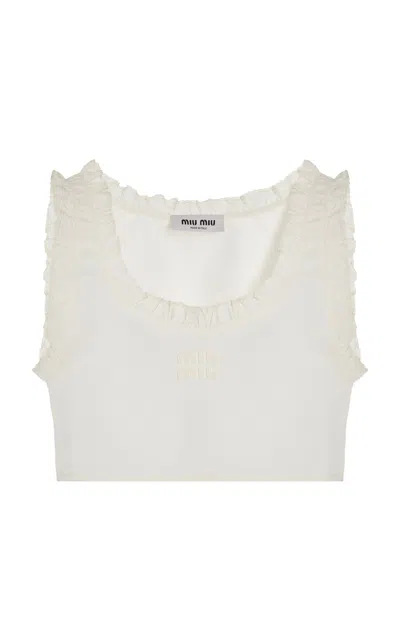 Miu Miu Ruffled Linen-cotton Crop Top In White