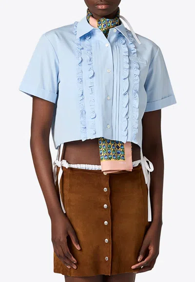 Miu Miu Ruffled Poplin Shirt In Light Blue