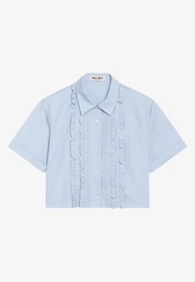 Miu Miu Ruffled Poplin Shirt In Light Blue