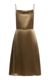 Miu Miu Ruffled Satin Midi Dress In Gold