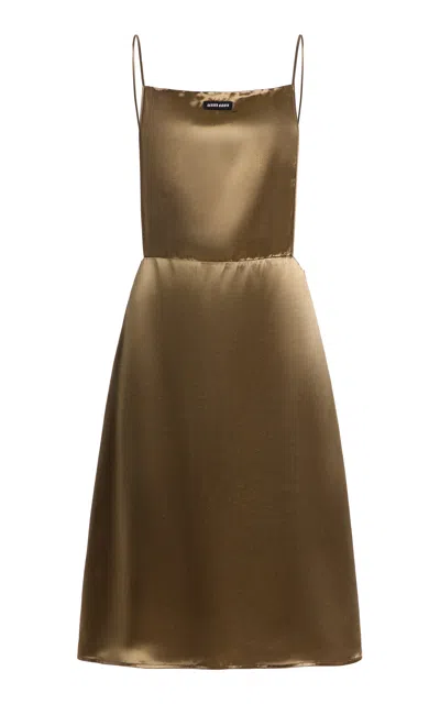 Miu Miu Ruffled Satin Midi Dress In Gold