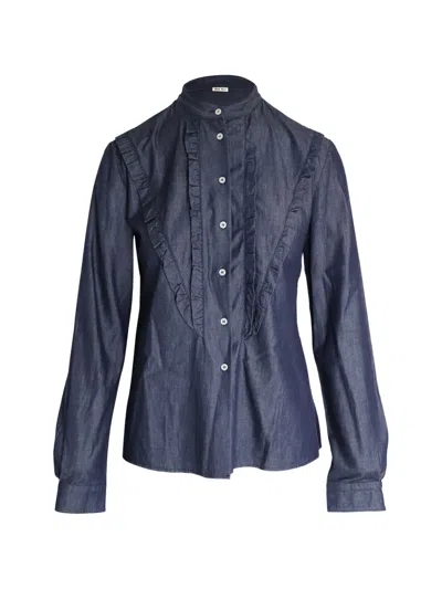 Pre-owned Miu Miu Ruffled Shirt In Blue