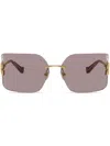 Miu Miu Runway Rimless Square Metal Sunglasses In Gold