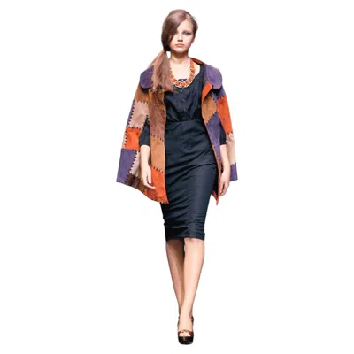 Pre-owned Miu Miu Runway F/w 2005 Suede Leather Cape In Colorful Patchwork In Black