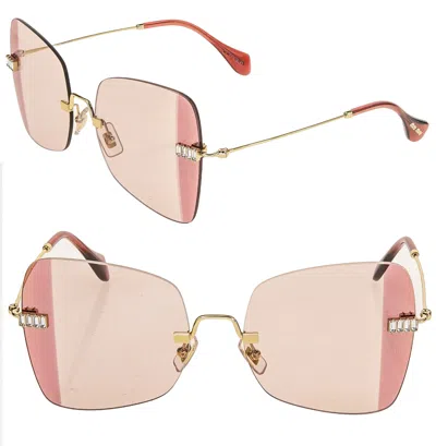 Pre-owned Miu Miu Runway Mu50ws Pink Crystal Strass Gold Butterfly Rimless Sunglasses 50w In Zvn-09p