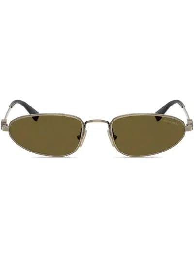Miu Miu Logo Metal Oval Sunglasses In Green
