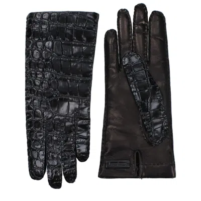 Miu Miu Crocodile-embossed Leather Gloves In Black