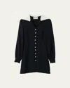 Miu Miu Sable Embossed Collar Flared Mini Dress In Nero