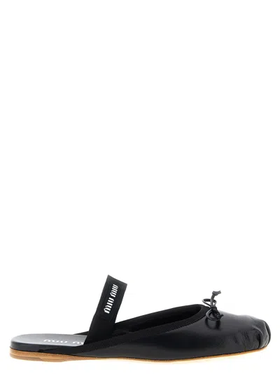 Miu Miu Leather Mary Jane Ballerina Mules In Black