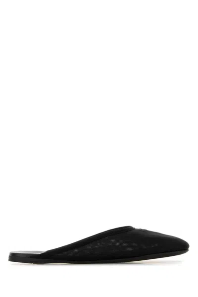Miu Miu Nylon Mules With Tonal Embroidered Logo In Black
