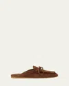 Miu Miu Suede Sabots Rounded Toe Bow Detail In Brown