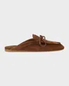 Miu Miu Suede Sabots Rounded Toe Bow Detail In Brown