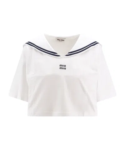 Miu Miu Sailor-collar T-shirt In White