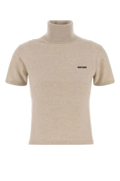 Miu Miu Sand Cashmere Sweater In Brown