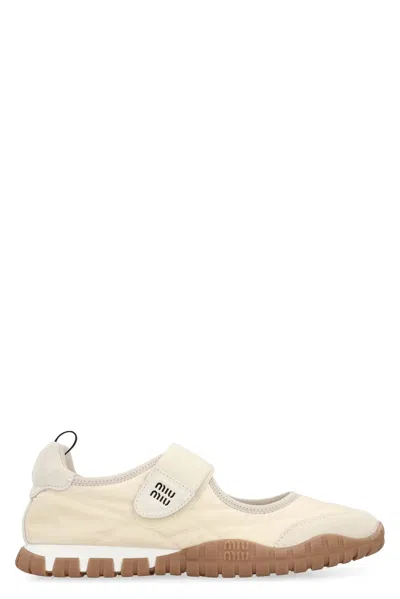 Miu Miu Sand Fabric Tyre Ballerinas In Neutral
