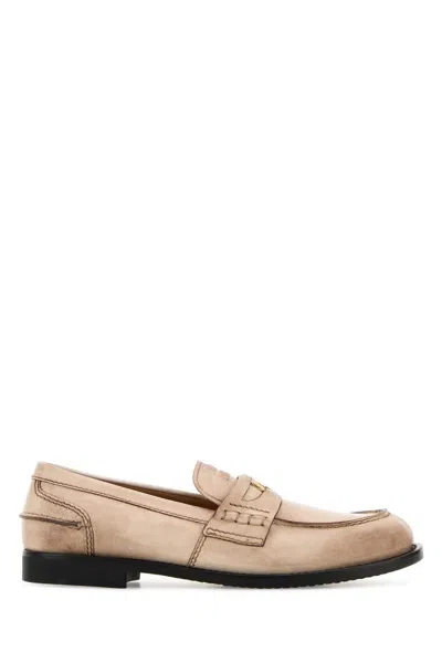 Miu Miu Off White Leather Loafers In Neutral