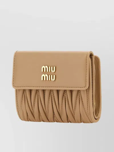 Miu Miu Sand Leather Quilted Wallet In Brown
