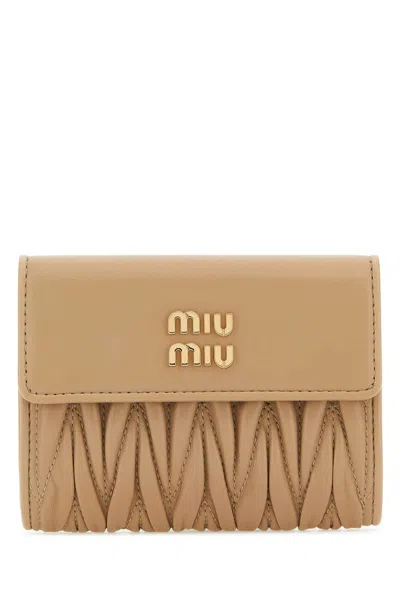 Miu Miu Sand Leather Wallet In Sabbia