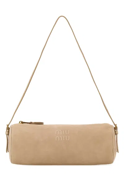 Miu Miu Sand Nappa Leather Shoulder Bag In Brown