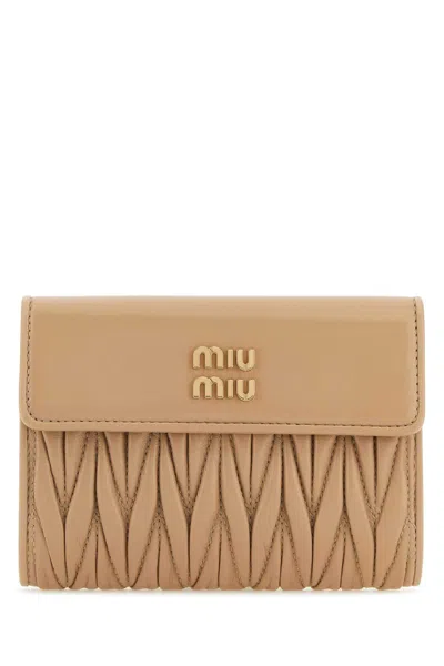 Miu Miu Sand Nappa Leather Wallet In Sabbia