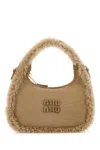 Miu Miu Sand Suede Handbag In Nude