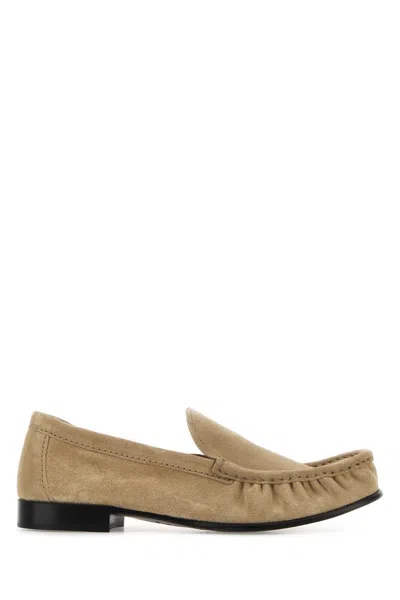 Miu Miu Suede Loafers With Round Toe And Texture In Brown