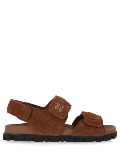 Miu Miu Sandali Camoscio Matelasse' In Brown