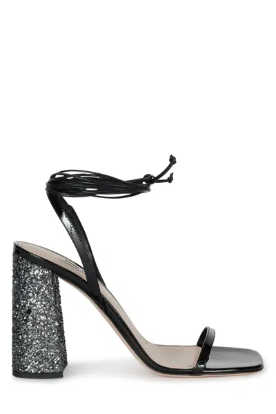 Miu Miu Glitter And Patent Leather Sandals In Black