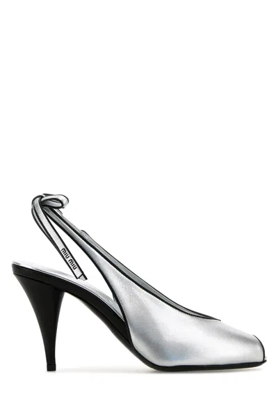 Miu Miu Sandali In Nappa Argento  Donna