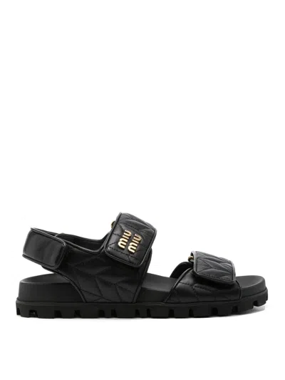 Miu Miu Logo-plaque Matelass Sandals In Black