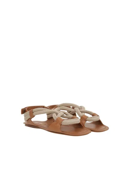 Miu Miu Cord Detail Flat Sandal In Brown