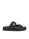 Miu Miu Logo Straw & Leather Sandal In Black