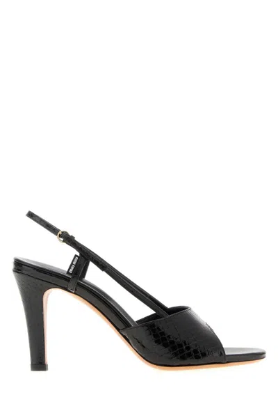 Miu Miu Textured Open Toe Leather Sandals In Black