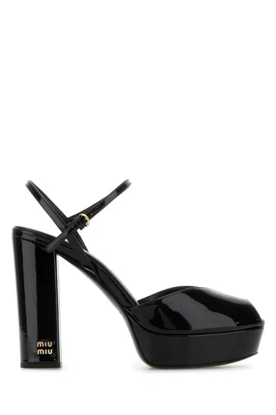 Miu Miu Patent Leather Block-heel Platform Sandals In Black