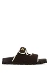 Miu Miu Bicolor Crochet Grip Slide Sandals In Brown