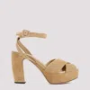 Miu Miu Suede Crisscross Platform Sandals In Ecru`