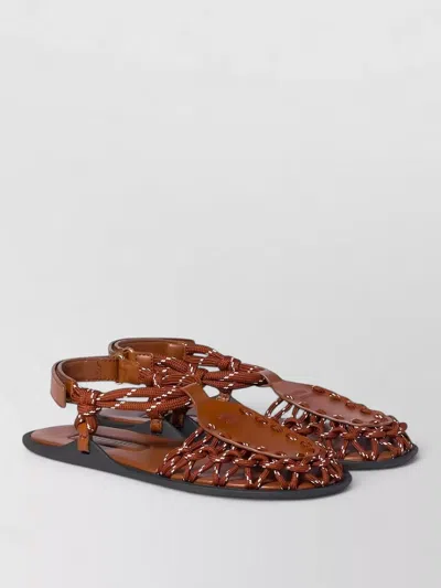 Miu Miu Sandals Flat Sole Open Toe Braided In Brown