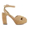 Miu Miu Suede Crisscross Platform Sandals In Beige