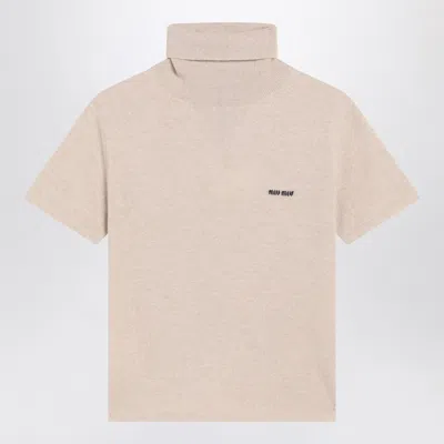 Miu Miu Sandy Colored Turtleneck Sweater In Cashmere In Neutral