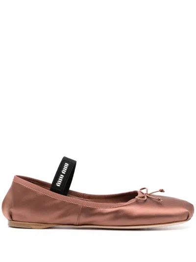 Miu Miu Satin Ballerina Shoes In Brown