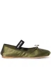Miu Miu Green Satin Ballet Flats In Green