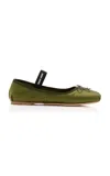 Miu Miu Green Satin Ballet Flats In Green