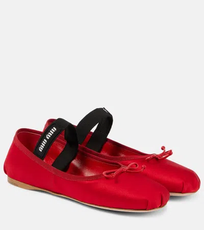 Miu Miu Satin Ballet Flats In Rosso