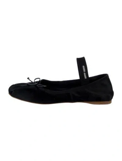 Pre-owned Miu Miu Satin Bow Accents Ballet Flats In Black