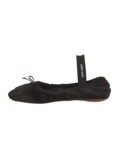 Pre-owned Miu Miu Satin Bow Accents Ballet Flats In Black