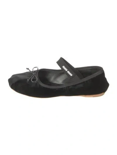 Pre-owned Miu Miu Satin Bow Accents Ballet Flats In Black