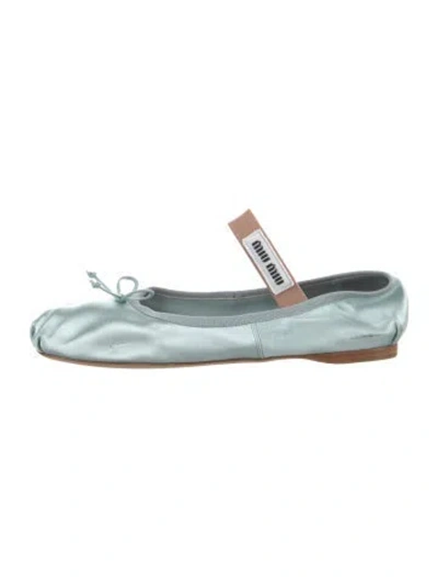 Pre-owned Miu Miu Satin Bow Accents Ballet Flats In Blue