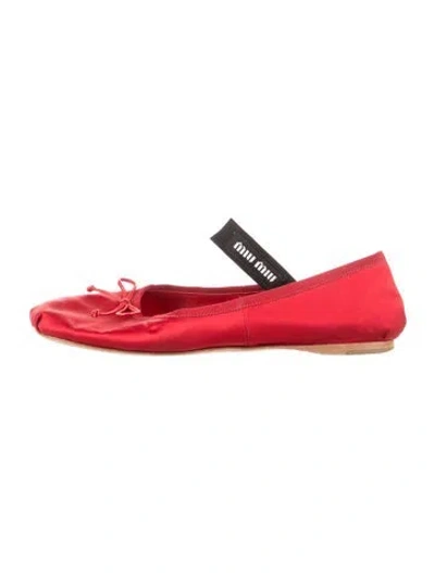 Pre-owned Miu Miu Satin Bow Accents Ballet Flats In Red